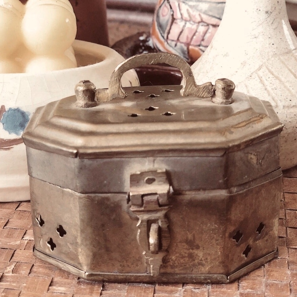 Small India Boho Brass Trinket Incense Box